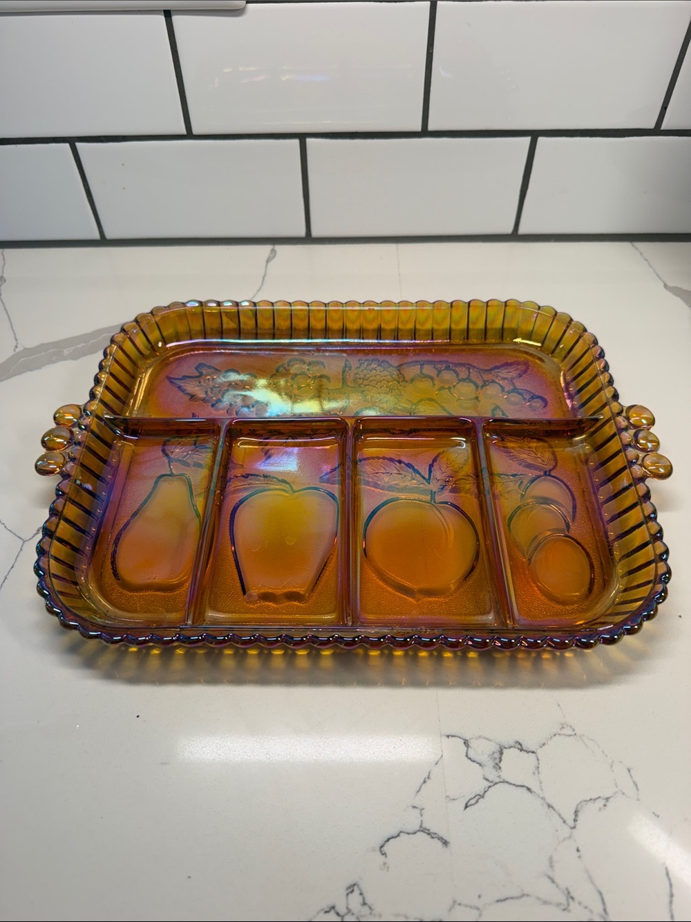 Vintage Marigold Carnival Glass Serving Tray India